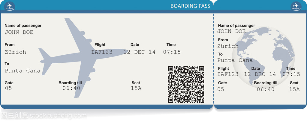 矢量图像的航空公司登机票